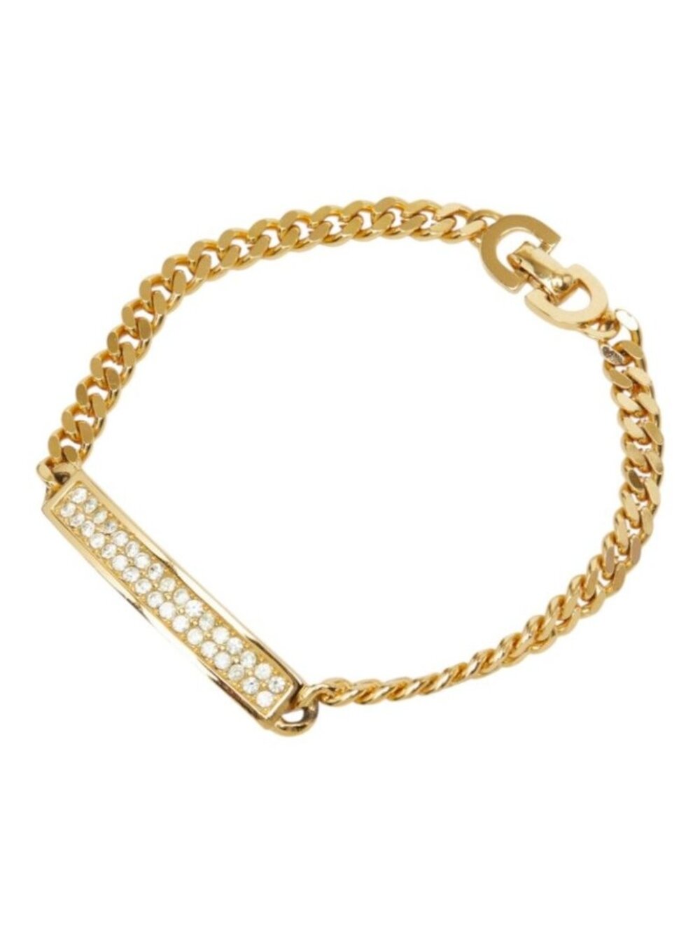 Dior Plate Chain Bracelet Gold Plated Rhinestone